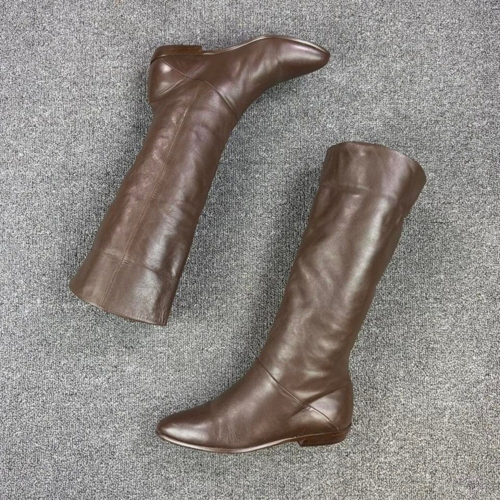 Vintage Women's Brown Leather Tall Pull On Riding Short Heel Boots Size 8